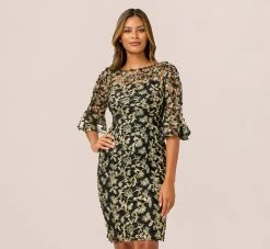 Adrianna Papell Metallic Embroidered Sheath Dress In Black Gold 7 Adrianna Papell Metallic Embroidered Sheath Dress In Black Gold -Adrianna Papell Shop AP1D104511 AA967 Regular Default