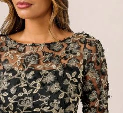 Adrianna Papell Metallic Embroidered Sheath Dress In Black Gold 8 Adrianna Papell Metallic Embroidered Sheath Dress In Black Gold -Adrianna Papell Shop AP1D104511 AA967 Regular Detail
