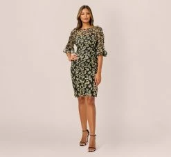 Adrianna Papell Metallic Embroidered Sheath Dress In Black Gold 9 Adrianna Papell Metallic Embroidered Sheath Dress In Black Gold -Adrianna Papell Shop AP1D104511 AA967 Regular Side