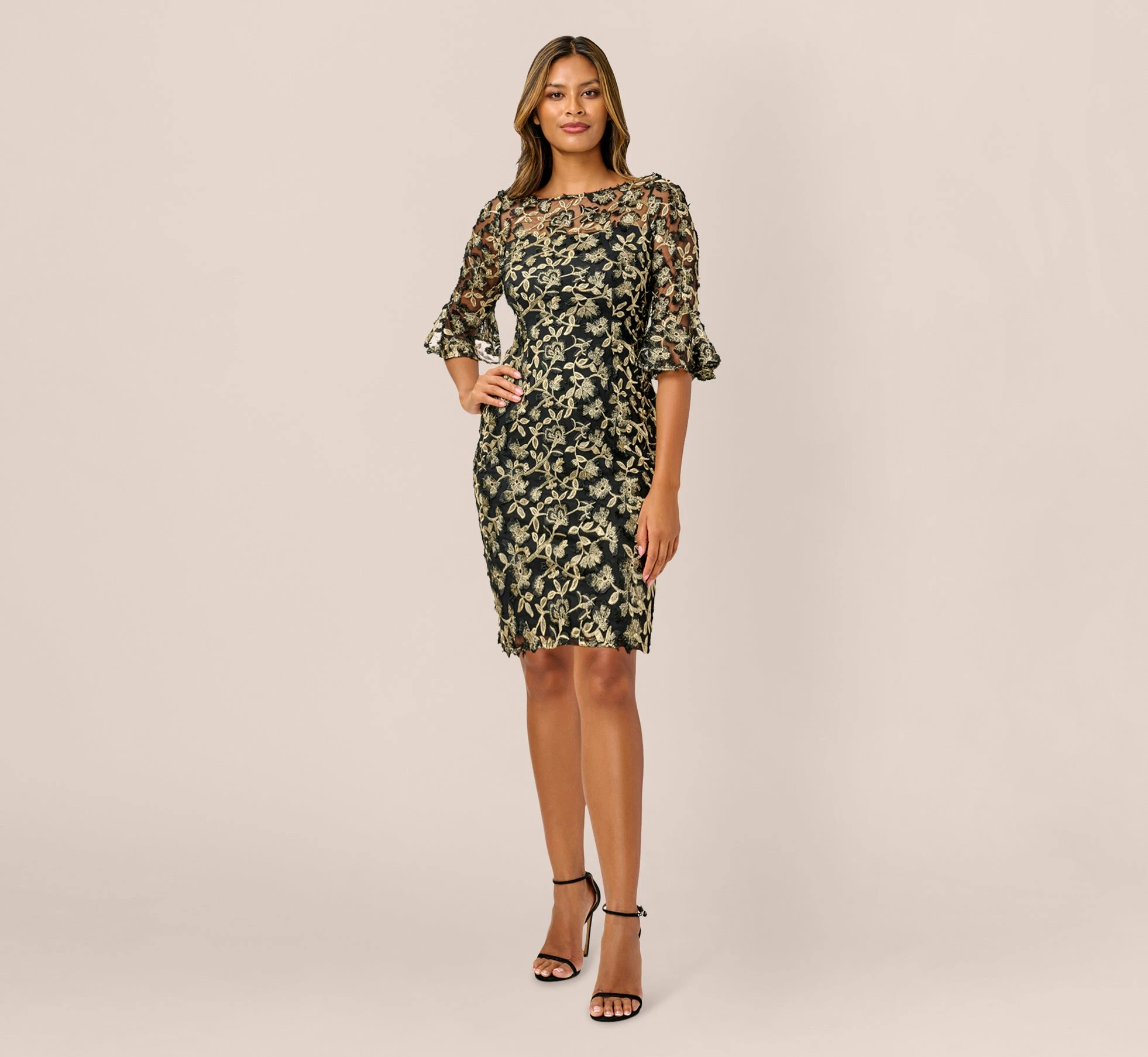 Adrianna Papell Metallic Embroidered Sheath Dress In Black Gold 5 Adrianna Papell Metallic Embroidered Sheath Dress In Black Gold - Image 5