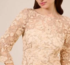 Adrianna Papell Metallic Embroidered Sheath Dress In Blush -Adrianna Papell Shop AP1D104511 AD684 Regular Detail