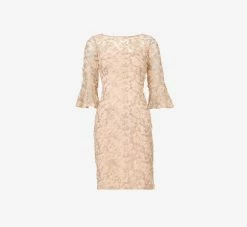 Adrianna Papell Metallic Embroidered Sheath Dress In Blush -Adrianna Papell Shop AP1D104511 AD684 Regular Flat