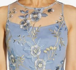 Adrianna Papell Floral Embroidered Flared Dress In Blue Multi -Adrianna Papell Shop AP1D104513 AA461 Regular Detail