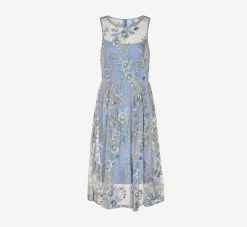Adrianna Papell Floral Embroidered Flared Dress In Blue Multi -Adrianna Papell Shop AP1D104513 AA461 Regular Flat