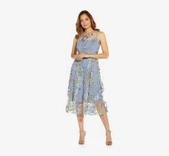 Adrianna Papell Floral Embroidered Flared Dress In Blue Multi -Adrianna Papell Shop AP1D104513 AA461 Regular Side