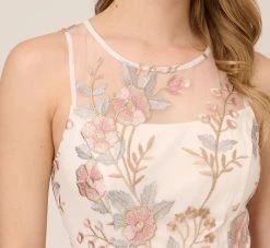 Adrianna Papell Floral Embroidered Flared Dress In Pink Multi -Adrianna Papell Shop AP1D104513 AE970 Regular Detail