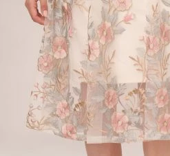 Adrianna Papell Floral Embroidered Flared Dress In Pink Multi -Adrianna Papell Shop AP1D104513 AE970 Regular Lifestyle