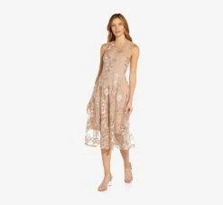 Adrianna Papell Floral Embroidered Flared Dress In Blush Multi -Adrianna Papell Shop AP1D104513 AM970 Regular Alternate