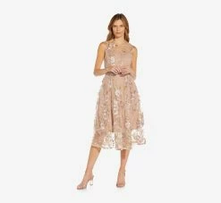 Adrianna Papell Floral Embroidered Flared Dress In Blush Multi -Adrianna Papell Shop AP1D104513 AM970 Regular Side