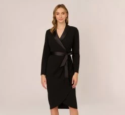 Adrianna Papell Knit Crepe Tuxedo Sheath Dress In Black