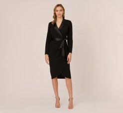 Adrianna Papell Knit Crepe Tuxedo Sheath Dress In Black -Adrianna Papell Shop AP1D104560 AA002 Regular Front