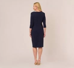 Adrianna Papell Plus Size Metallic Knit Dress In Light Navy 11 Adrianna Papell Plus Size Metallic Knit Dress In Light Navy -Adrianna Papell Shop AP1D104562 AT412 Plus Back