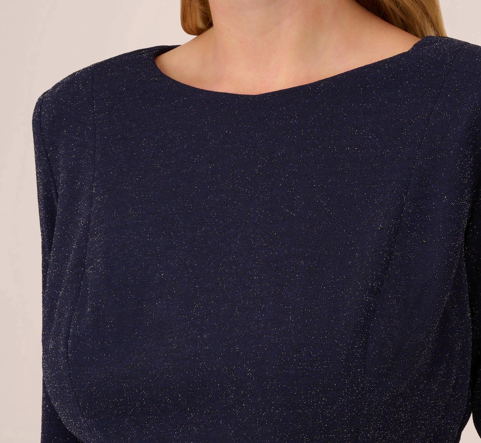 Adrianna Papell Plus Size Metallic Knit Dress In Light Navy 4 Adrianna Papell Plus Size Metallic Knit Dress In Light Navy - Image 4