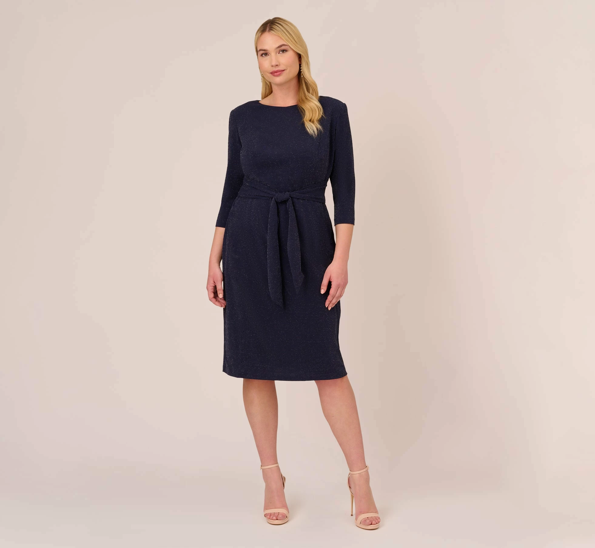 Adrianna Papell Plus Size Metallic Knit Dress In Light Navy 6 Adrianna Papell Plus Size Metallic Knit Dress In Light Navy - Image 6
