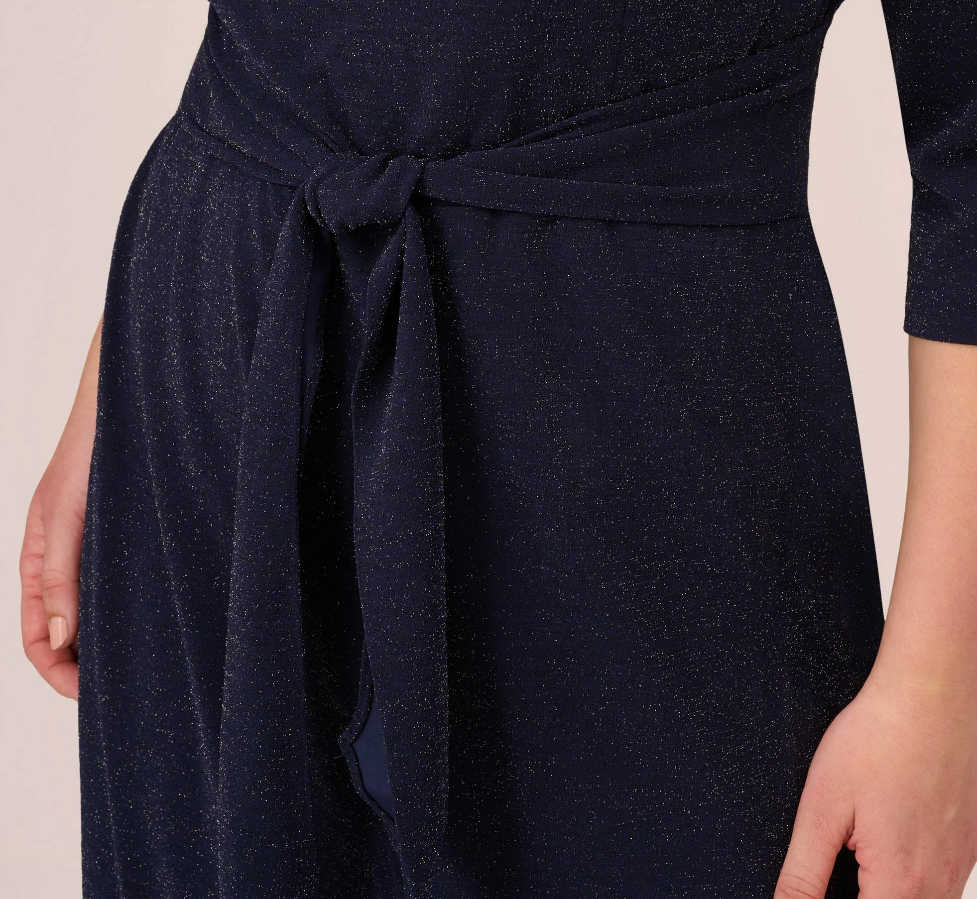 Adrianna Papell Plus Size Metallic Knit Dress In Light Navy 3 Adrianna Papell Plus Size Metallic Knit Dress In Light Navy - Image 3