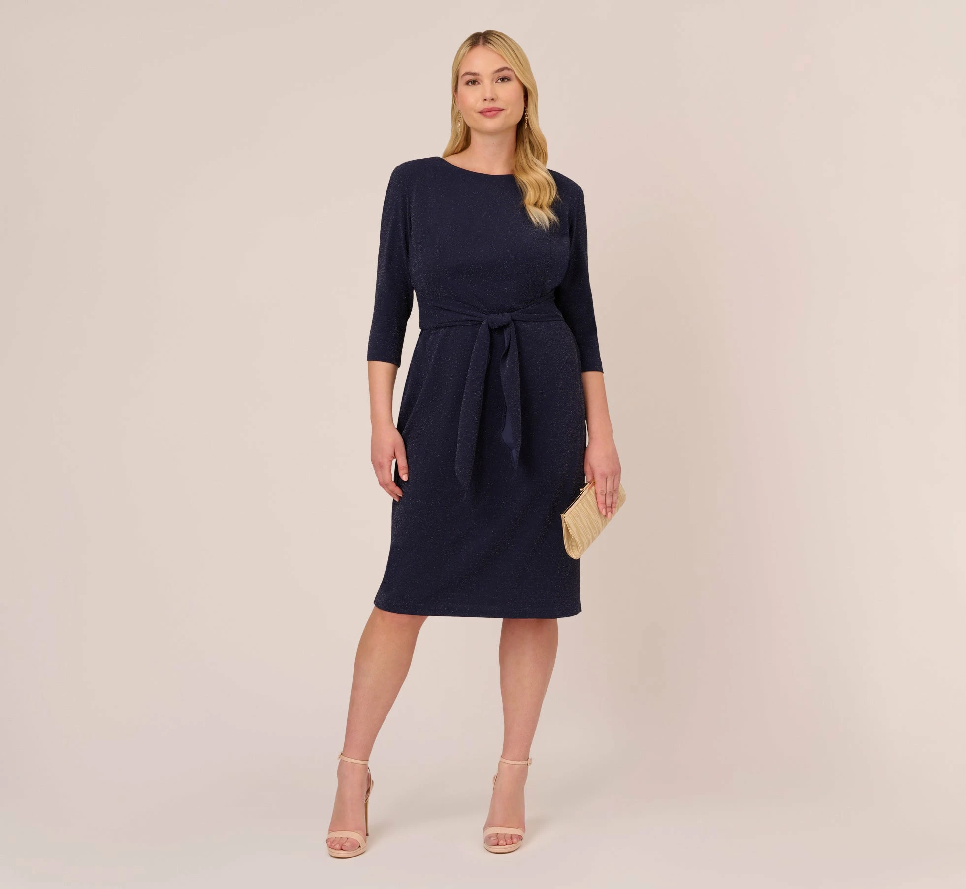 Adrianna Papell Plus Size Metallic Knit Dress In Light Navy 2 Adrianna Papell Plus Size Metallic Knit Dress In Light Navy - Image 2