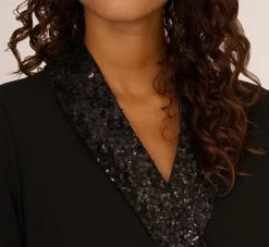 Adrianna Papell Sequin Collar Tuxedo Dress In Black 11 Adrianna Papell Sequin Collar Tuxedo Dress In Black -Adrianna Papell Shop AP1D104563 AA002 Regular Lifestyle ddd4111a 32cb 403e 8187 0eeecc55b724