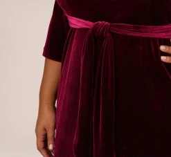 Adrianna Papell Plus Size Velvet Tie Front Midi Dress With Three Quarter Sleeves In Burgundy 11 Adrianna Papell Plus Size Velvet Tie Front Midi Dress With Three Quarter Sleeves In Burgundy -Adrianna Papell Shop AP1D104591 AC506 Plus Lifestyle