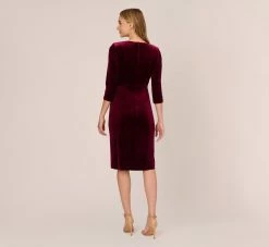 Adrianna Papell Velvet Tie Front Midi Dress With Three Quarter Sleeves In Burgundy -Adrianna Papell Shop AP1D104591 AC506 Regular Back 313202a7 a917 4a50 9655 d6622303d8e9