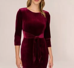 Adrianna Papell Velvet Tie Front Midi Dress With Three Quarter Sleeves In Burgundy -Adrianna Papell Shop AP1D104591 AC506 Regular Detail 18c8b7ed ce6b 4bd8 8d2a 64298a9a4bfc