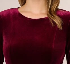 Adrianna Papell Velvet Tie Front Midi Dress With Three Quarter Sleeves In Burgundy -Adrianna Papell Shop AP1D104591 AC506 Regular Lifestyle