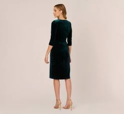 Adrianna Papell Velvet Tie Front Midi Dress With Three Quarter Sleeves In Hunter 13 Adrianna Papell Velvet Tie Front Midi Dress With Three Quarter Sleeves In Hunter -Adrianna Papell Shop AP1D104591 AE303 Regular Back