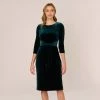 Adrianna Papell Velvet Tie Front Midi Dress With Three Quarter Sleeves In Hunter
