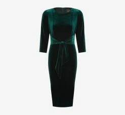 Adrianna Papell Velvet Tie Front Midi Dress With Three Quarter Sleeves In Hunter 15 Adrianna Papell Velvet Tie Front Midi Dress With Three Quarter Sleeves In Hunter -Adrianna Papell Shop AP1D104591 AE303 Regular Flat