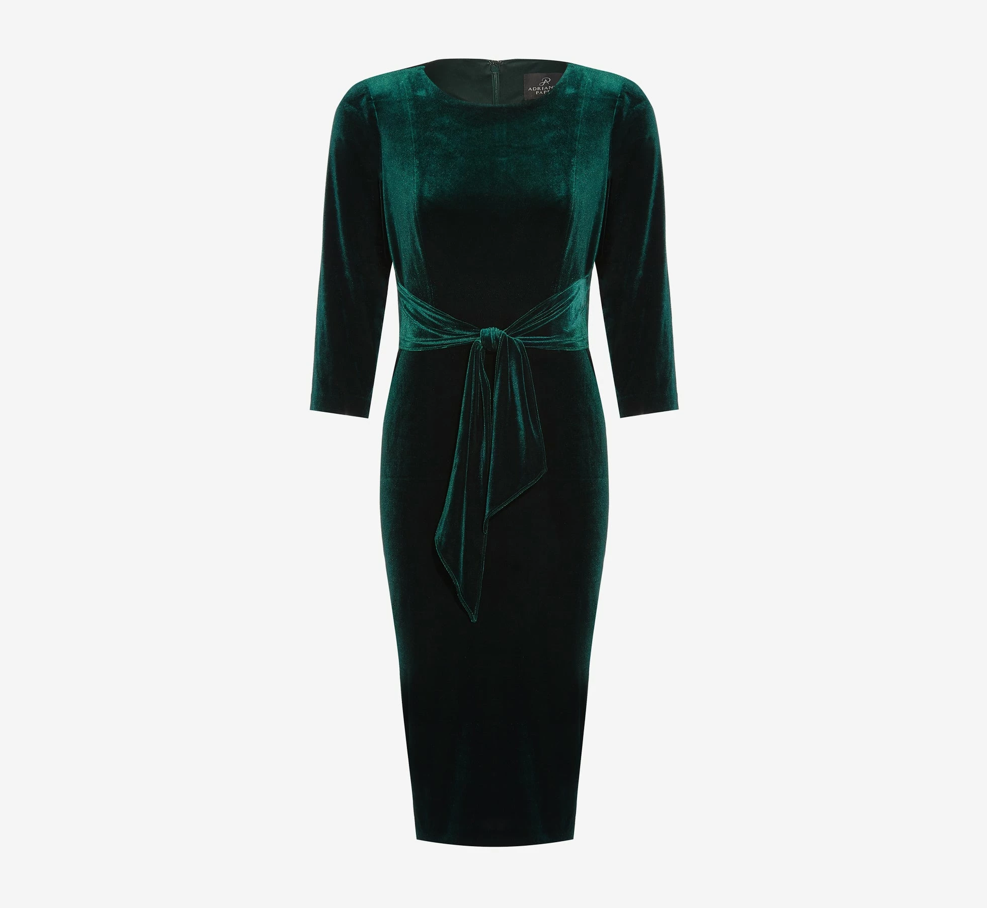 Adrianna Papell Velvet Tie Front Midi Dress With Three Quarter Sleeves In Hunter 8 Adrianna Papell Velvet Tie Front Midi Dress With Three Quarter Sleeves In Hunter - Image 8
