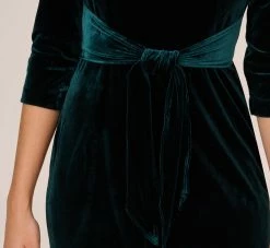 Adrianna Papell Velvet Tie Front Midi Dress With Three Quarter Sleeves In Hunter 11 Adrianna Papell Velvet Tie Front Midi Dress With Three Quarter Sleeves In Hunter -Adrianna Papell Shop AP1D104591 AE303 Regular Lifestyle