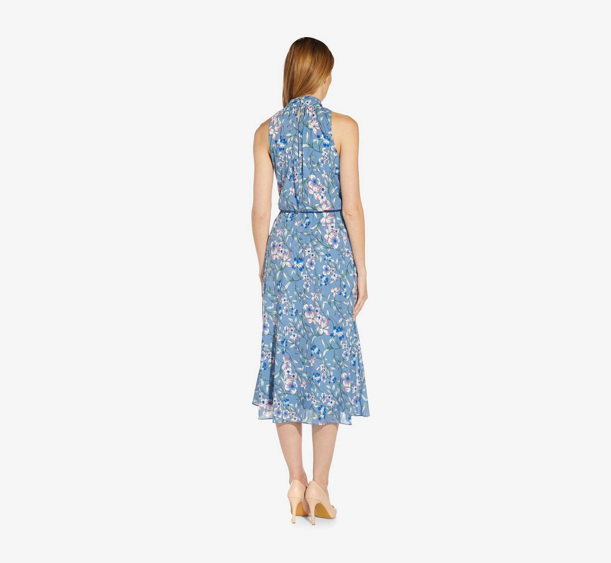 Adrianna Papell Floral-Print Tie-Neck Midi-Length Chiffon Halter Dress In Blue Multi 2 Adrianna Papell Floral-Print Tie-Neck Midi-Length Chiffon Halter Dress In Blue Multi - Image 2