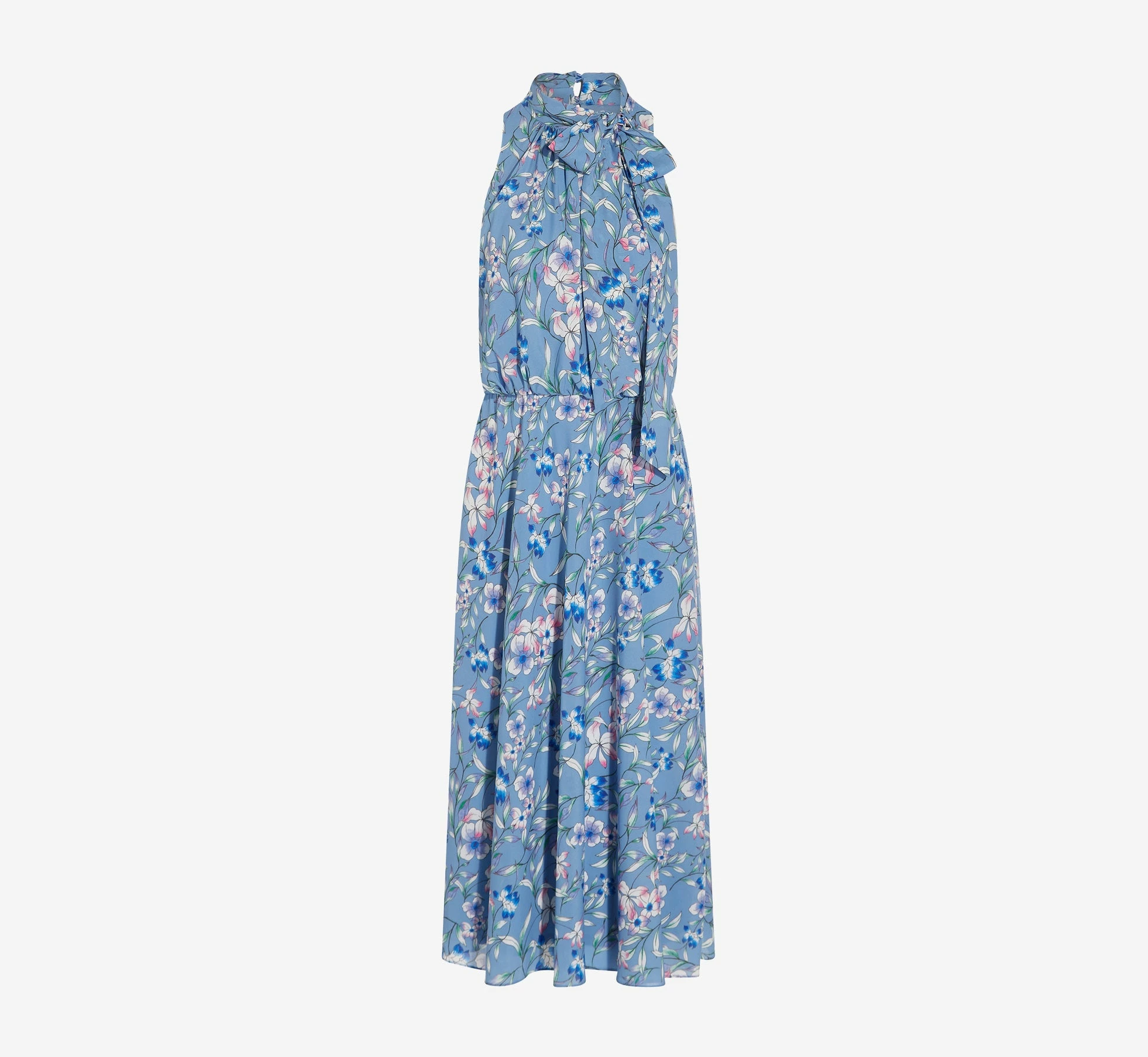 Adrianna Papell Floral-Print Tie-Neck Midi-Length Chiffon Halter Dress In Blue Multi 5 Adrianna Papell Floral-Print Tie-Neck Midi-Length Chiffon Halter Dress In Blue Multi - Image 5