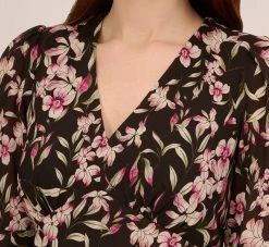 Adrianna Papell Floral-Print Fit-And-Flare Chiffon Short Dress In Black Multi -Adrianna Papell Shop AP1D104622 AA963 Regular Detail