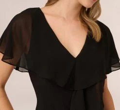 Adrianna Papell Jersey And Chiffon Midi Length Ruffled Sheath Dress In Black -Adrianna Papell Shop AP1D104623 AA002 Regular Detail 74793083 56b2 40df ac54 67c99e4b5c1f