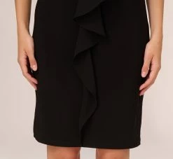 Adrianna Papell Jersey And Chiffon Midi Length Ruffled Sheath Dress In Black -Adrianna Papell Shop AP1D104623 AA002 Regular Lifestyle