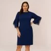 Adrianna Papell Plus Size Knit Crepe And Organza Tiered Sleeve Dress In Navy Sateen