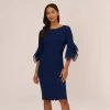 Adrianna Papell Knit Crepe And Organza Tiered Sleeve Dress In Navy Sateen