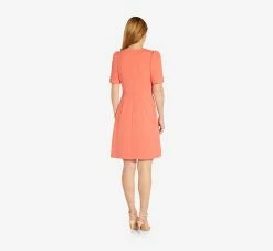 Adrianna Papell Crepe Tie-Front A-Line Short Wrap Dress In Peach Blossom 9 Adrianna Papell Crepe Tie-Front A-Line Short Wrap Dress In Peach Blossom -Adrianna Papell Shop AP1D104632 AC956 Regular Back