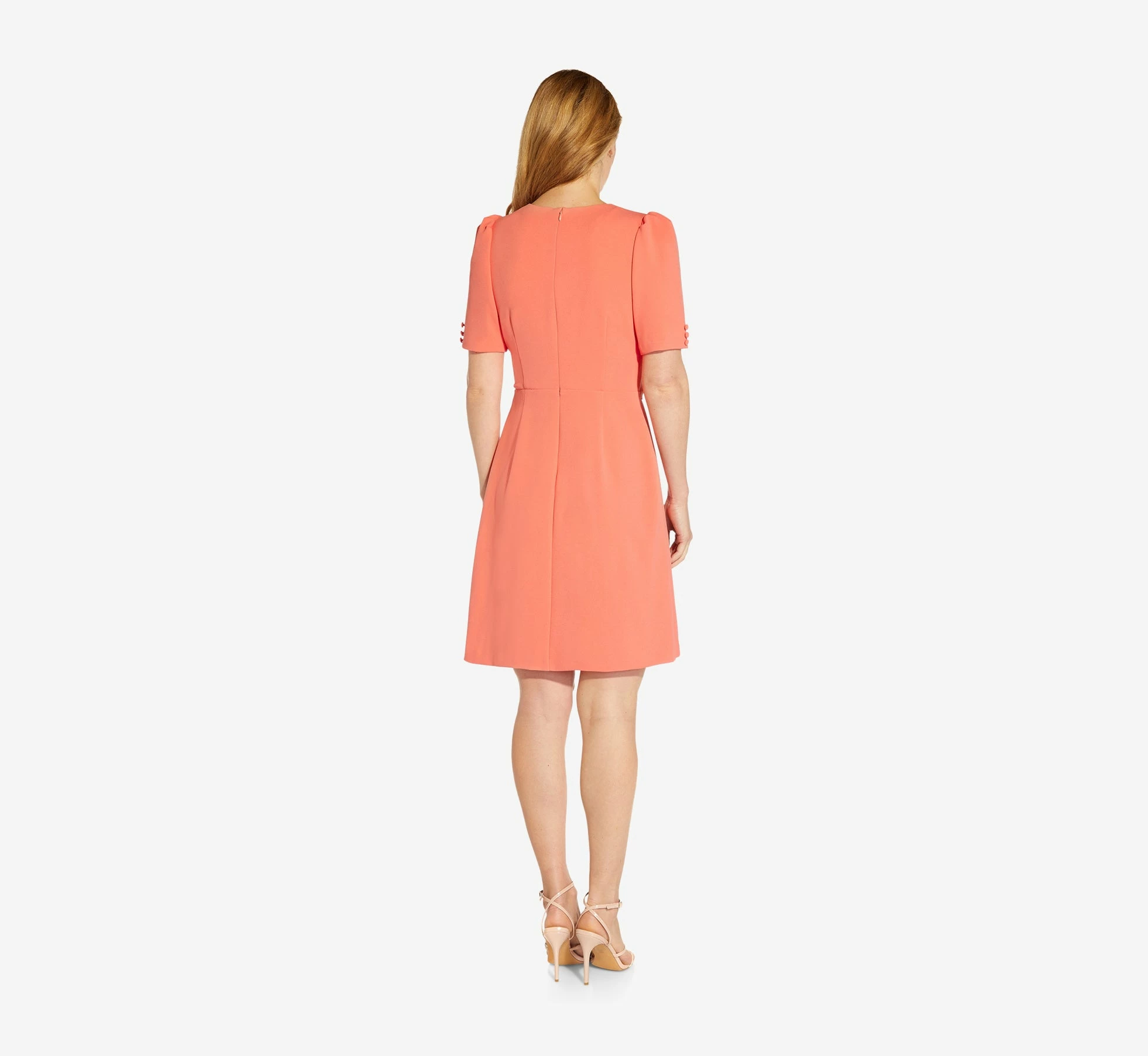 Adrianna Papell Crepe Tie-Front A-Line Short Wrap Dress In Peach Blossom 4 Adrianna Papell Crepe Tie-Front A-Line Short Wrap Dress In Peach Blossom - Image 4