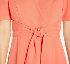 Adrianna Papell Crepe Tie-Front A-Line Short Wrap Dress In Peach Blossom 8 Adrianna Papell Crepe Tie-Front A-Line Short Wrap Dress In Peach Blossom -Adrianna Papell Shop AP1D104632 AC956 Regular Detail
