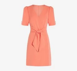 Adrianna Papell Crepe Tie-Front A-Line Short Wrap Dress In Peach Blossom 11 Adrianna Papell Crepe Tie-Front A-Line Short Wrap Dress In Peach Blossom -Adrianna Papell Shop AP1D104632 AC956 Regular Flat