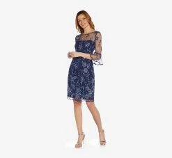 Adrianna Papell Floral Embroidered Sheath Dress With Scalloped Detail In Midnight Multi -Adrianna Papell Shop AP1D104637 AE489 Regular Alternate