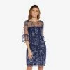 Adrianna Papell Floral Embroidered Sheath Dress With Scalloped Detail In Midnight Multi