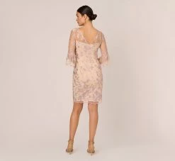 Adrianna Papell Floral Embroidered Sheath Dress With Scalloped Detail In Champagne Multi -Adrianna Papell Shop AP1D104637 AK920 Regular Back