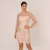 Adrianna Papell Floral Embroidered Sheath Dress With Scalloped Detail In Champagne Multi