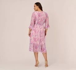 Adrianna Papell Plus Size Floral-Printed Chiffon Short Dress In Pink Multi -Adrianna Papell Shop AP1D104650 AE970 Plus Back