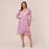 Adrianna Papell Plus Size Floral-Printed Chiffon Short Dress In Pink Multi