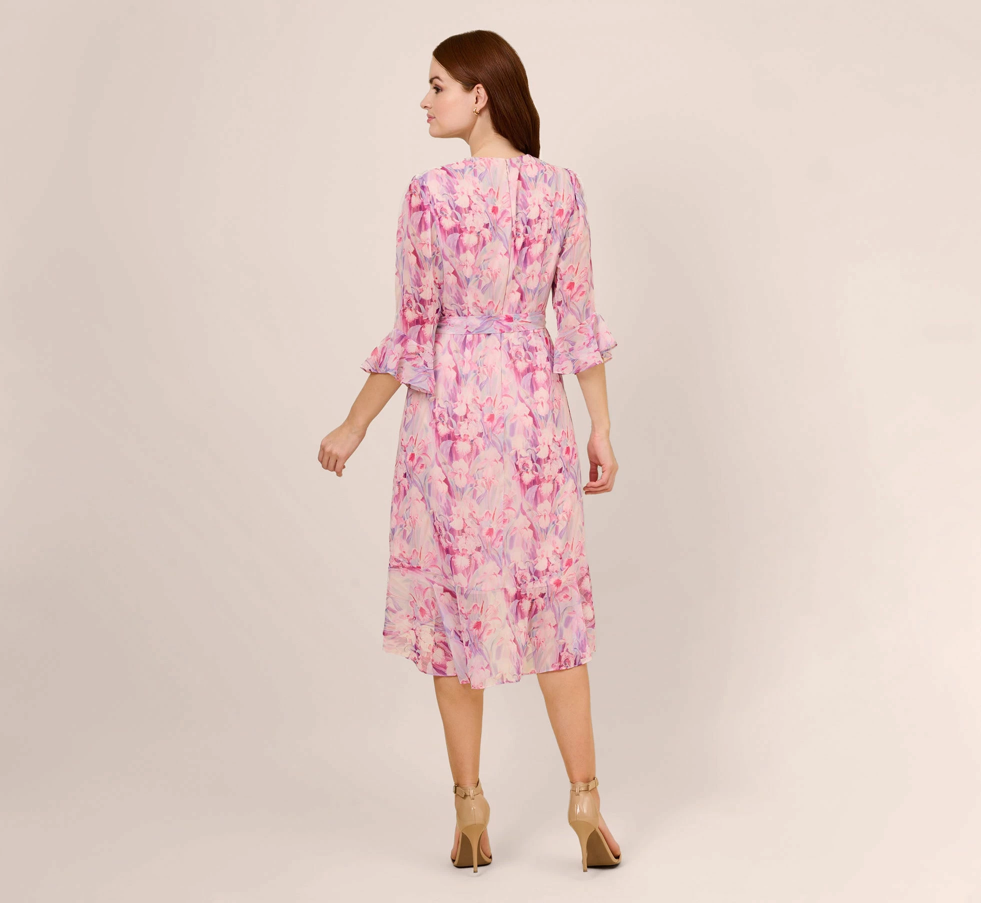 Adrianna Papell Floral-Printed Chiffon Short Dress In Pink Multi 4 Adrianna Papell Floral-Printed Chiffon Short Dress In Pink Multi - Image 4