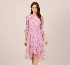 Adrianna Papell Floral-Printed Chiffon Short Dress In Pink Multi