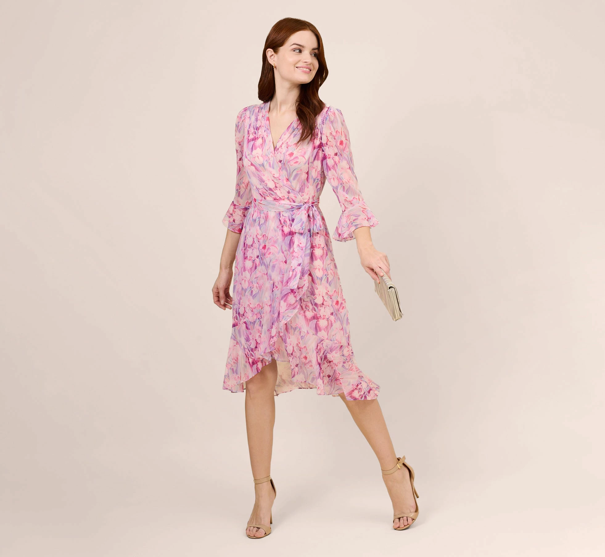 Adrianna Papell Floral-Printed Chiffon Short Dress In Pink Multi 2 Adrianna Papell Floral-Printed Chiffon Short Dress In Pink Multi - Image 2